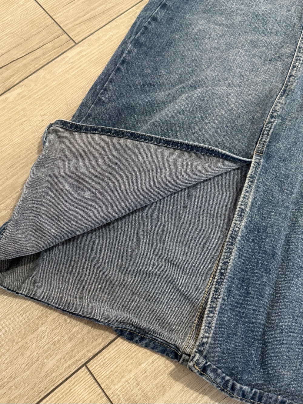 Women’s S Blue Denim Maxi Skirt High Waist Front Slit Long Jean Skirt Y2K Summer - Picture 7 of 8